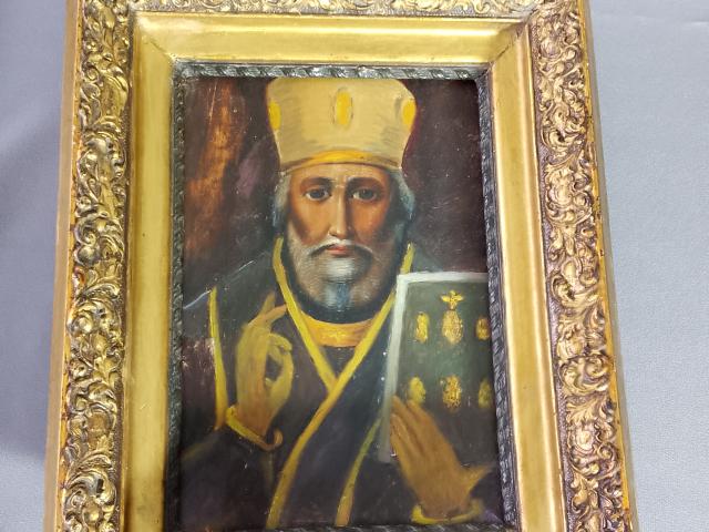 Icoana veche pe lemn decoratiuni rustice antice vintage obiecte de colectie antichitati,