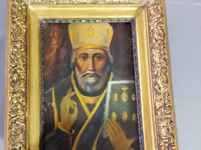 Icoana veche pe lemn decoratiuni rustice antice vintage obiecte de colectie antichitati,