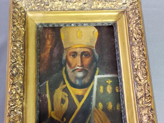 Icoana veche pe lemn decoratiuni rustice antice vintage obiecte de colectie antichitati,