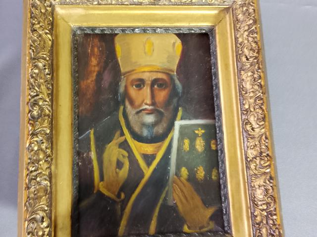 Icoana veche pe lemn decoratiuni rustice antice vintage obiecte de colectie antichitati,