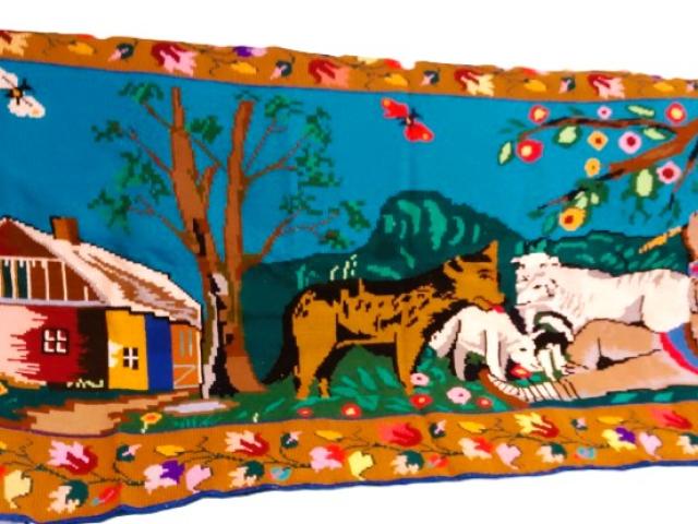 Covor lana taranesc vintage antic piese de epoca obiecte rustice traditionale antichitati